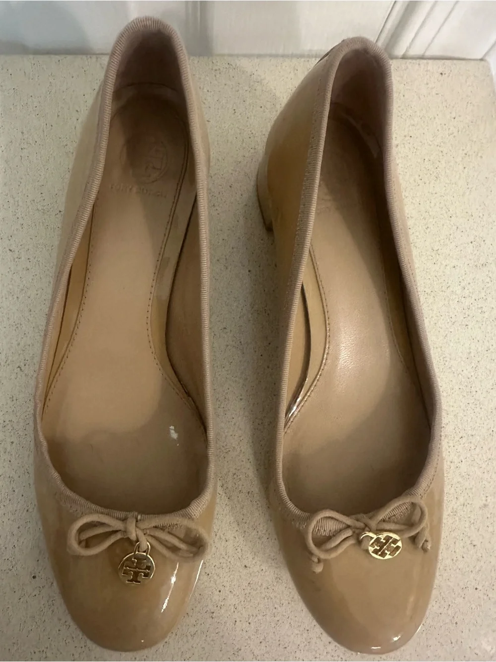 Tory Burch Patent Leather Block Heel Ballet Pumps Nude Women’s Size 8.5